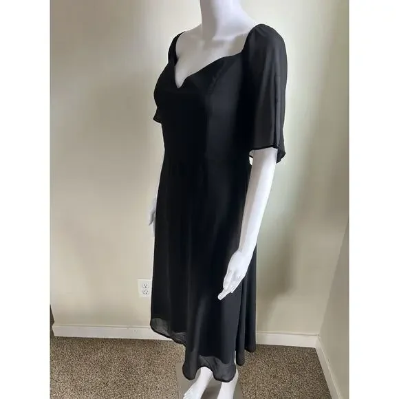 Baltic Born Black Midi Dress XL Sheer Sleeve Sweetheart A Line Fit Flare NWT - Picture 13 of 14